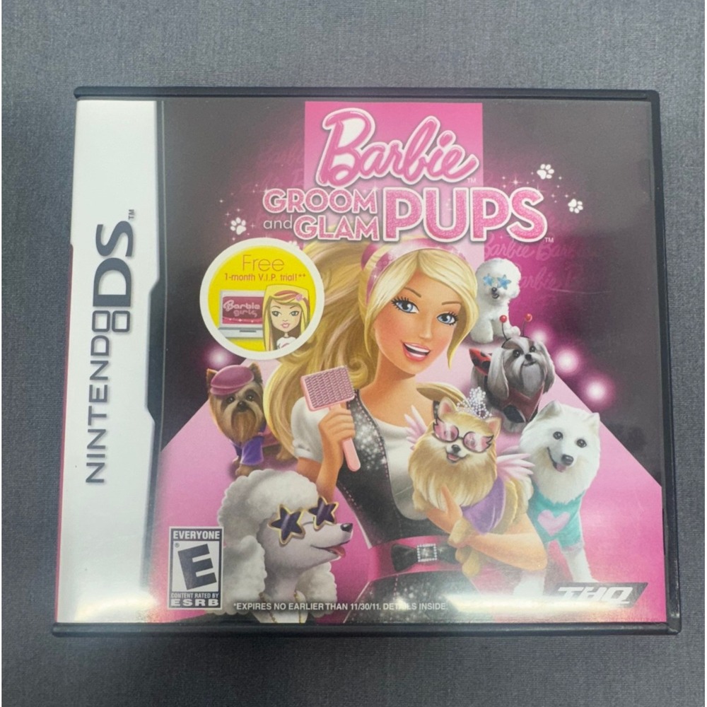 Barbie Groom and Glam Pups Nintendo DS CIB Pink Pet Simulation